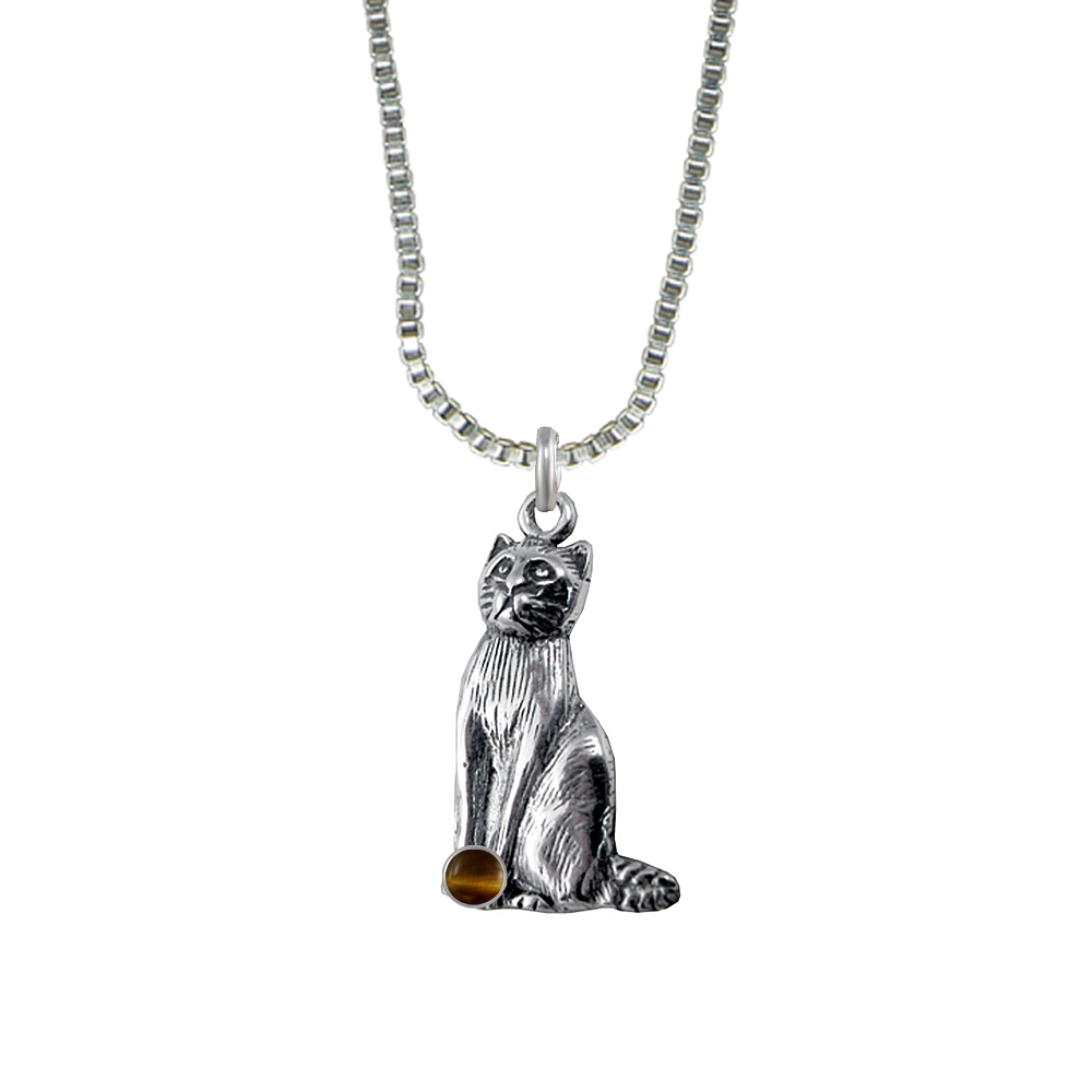 Sterling Silver Regal Cat Pendant With Tiger Eye